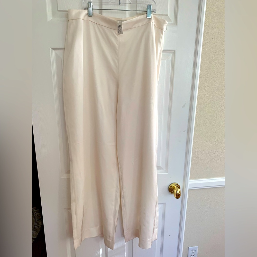 NWT Club Monaco Pants: Silk Wool, Off White, Wide Leg, Side Zip, Unlined, 14